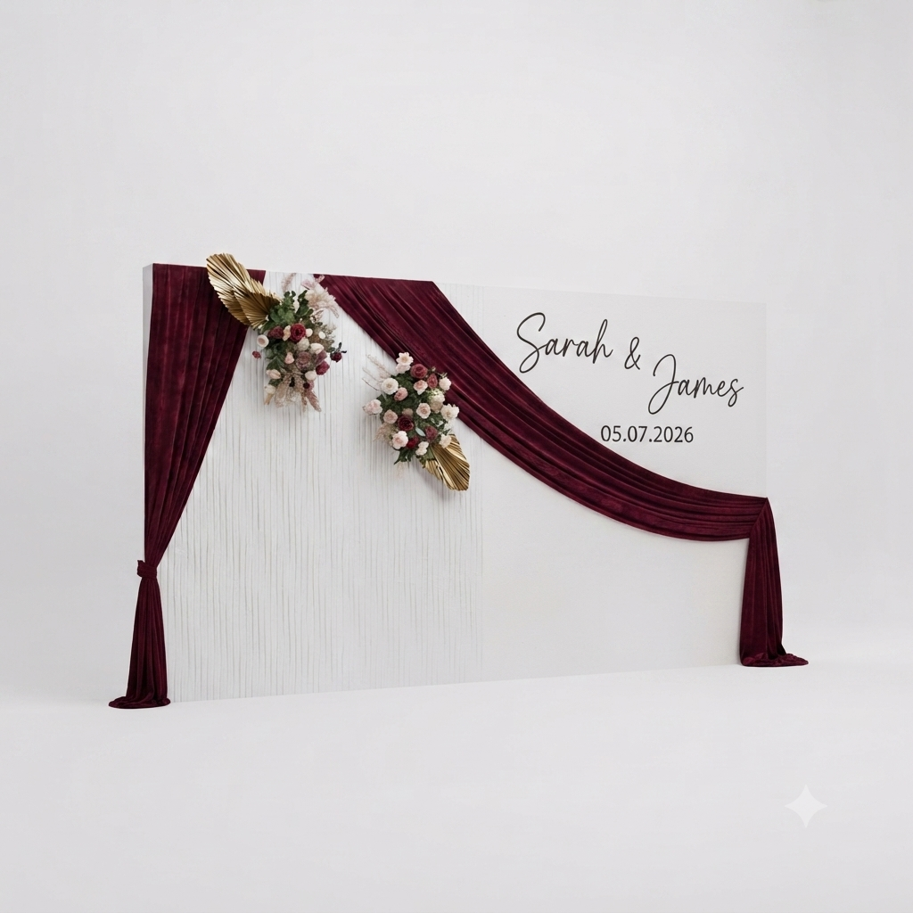 Back Drop Wooden, Floral With Name Initial Printed