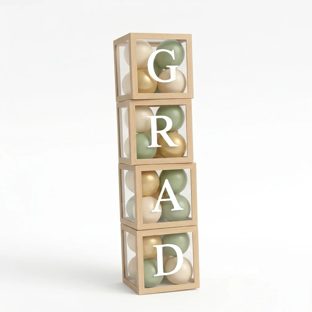 Letter Balloon Box Blocks (e.g., "ONE", "GRAD", Name)
